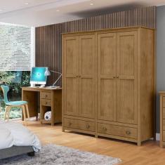 Imagem de Conjunto Quarto: Guarda-Roupa 4 Portas, Escrivaninha 2 Gavetas Topázio