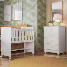 Imagem de Quarto de Bebê 100% MDF Com Mini Berço e Cômoda Soft Life Branco