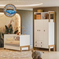 Imagem de Quarto de Bebê Fantasia com Roupeiro 4375 e Berço 4300 Qmovi Branco Acetinado + Colchão Ortobom