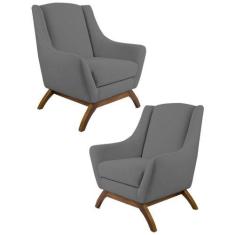 Imagem de Kit 2 Poltronas Decorativas Base Manu Madeira Juliet C-416 Linho 