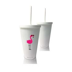 Imagem de Kit 2 Copos com Tampa e Canudo Personalizados tema Flamingo Dia das Crianças