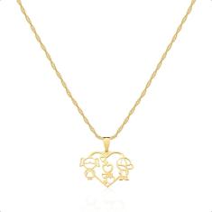 Imagem de Corrente Cordão Ouro 18K 50Cm Pingente Casal Filhos