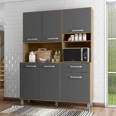 Imagem de Kit Cozinha 6 Portas 1 Gaveta Fortaleza Carvalho Grafite