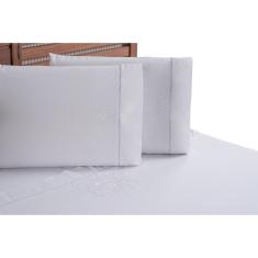 Imagem de Jogo De Cama Lençol Queen 4 Peças Bordado Branco Percal 100% Algodão