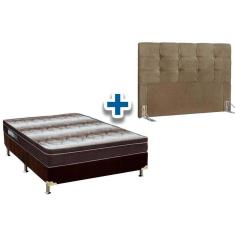 Imagem de Cama Box Queen CRC + Colchão Ortopédico Light Ortobom + Cabeceira Clean Suede Marrom
