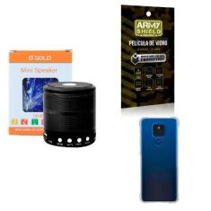 Imagem de Kit Caixa De Som Bluetooth + Capinha Motorola E7 Plus + Película 3D -