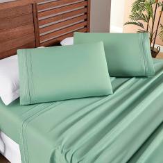 Imagem de Jogo Cama Lençol Honore Solteiro Micro Percal 200 Fios c/ Detalhes Bordados 3 Peças - Salvia Verde