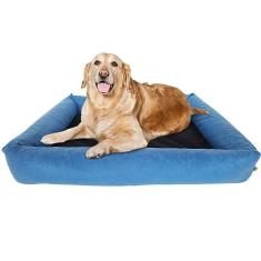 Imagem de Cama Para Cachorro Grande 100x87 Cm - ESCOLHA A COR - 100% Lavável e Resistente - Pet Querido (AZUL + PRETO)