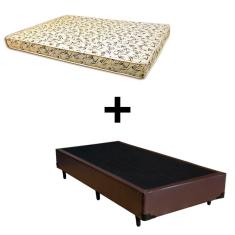 Imagem de Cama Box Solteiro - Tecido Sintético Marrom Com Colchão Austrália Bello Box - 100% Espuma D26 Amarelo 54x88x188