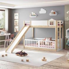 Imagem de Beliche Montessoriana Garden RN com Escorregador Casatema Marroml/Branco