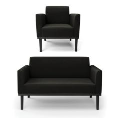 Imagem de Sofá Namoradeira com Poltrona Base de Madeira Fixa Preto Marisa Suede Preto - D`Rossi