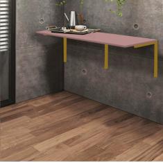 Imagem de Mesa Suspensa de Estudos Parede 120cm Escritório Suporte Dourado MDF Rose - Ahazzo Móveis