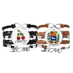 Imagem de DIYthinker Pulseira com emblema nacional da Cidade do Vaticano, Europa, pulseira de couro, corda cereja, conjunto duplo
