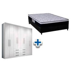 Imagem de Cama Box Casal + Colchão Foggia Sogni + Guarda Roupa Master 8.6 Branco