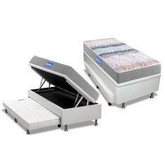Imagem de Cama Box Baú c/Auxiliar Solteiro: Colchão Espuma Probel D45 Guarda Costas + Base CRC Courano White(88x188)