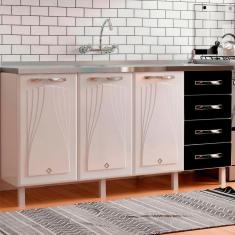 Imagem de Balcão De Cozinha Para Pia Em Aço Star New 3 Portas 4 Gavetas Branco/preto - Telasul