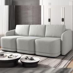 Imagem de Sofá Cama Modulado Retrátil e Reclinável Decorativo Varsóvia 246cm Linho Cinza G33 - Gran Belo