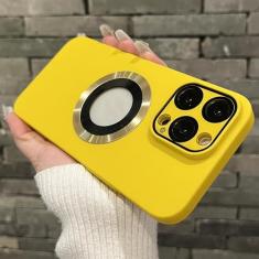 Imagem de Capa magnética para iphone 11 12 13 14 15 pro max capa de cor sólida para iphone 15 14 pro caso com filme de câmera, amarelo, para iphone 13