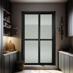 Imagem de Porta de Correr 2 Folhas Moveis 210 X 200 Elite com Fechadura Tetra Vidro Liso Preto