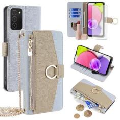 Imagem de Asuwish Capa de telefone para Samsung Galaxy A03s versão EUA 5G 2022 capa carteira com protetor de tela e espelho capa flip anel suporte cartão alça transversal suporte celular Ao3s A 03s SM-A037U SM