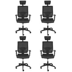 Imagem de Kit 4 Cadeiras de Escritório Presidente com Nr17 Atenas Alta Preto