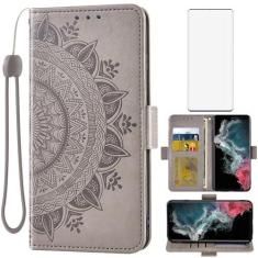 Imagem de Asuwish Capa de telefone para Samsung Galaxy S22 Ultra 5G capa carteira protetora de tela de vidro temperado suporte de cartão de crédito alça de pulso suporte acessórios para celular S22ultra 22S S