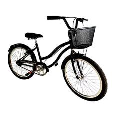 Imagem de Bicicleta feminina aro 26 retrô sem marchas c/cesta preto