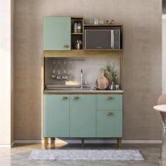 Imagem de Cozinha Compacta Azaleia de 120cm 4 Portas e 1 Gaveta Bellagio Mel/Verde Bellagio