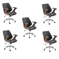 Imagem de Kit 5 Cadeiras de Escritório Diretor Giratória Office Lisboa Preto