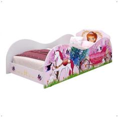 Imagem de Cama Infantil Menina Carruagem Montessoriana MDF Lateral Grade Proteção Decoração Temática Quarto Princesa Bella Rosa - RPM