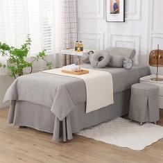 Imagem de Jogo de lençol de mesa de massagem de 6 peças, capa de cama de algodão para sala de estar de beleza cor sólida resistente a manchas para mesa de massagem com orifício para descanso de rosto, D, 185 x