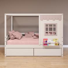 Imagem de Cama Casinha Reta com 02 Gavetas Madeira Maciça Branco/ Rosa Housin