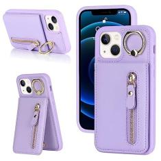 Imagem de DEYHU Capa para iPhone 13 Mini com suporte para cartão para mulheres, capa carteira para iPhone 13 Mini com cartão de crédito com anel de suporte, zíper, à prova de choque, capa fina para iPhone13mini