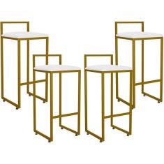 Imagem de Kit 04 Banquetas Alta Cozinha Hanna L02 Dourado Branco