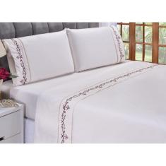 Imagem de Jogo lençol Imperial quarto casal padrão bordado 4 peças 2fronha