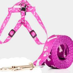 Imagem de Peitoral Ajustavel E Guia P/ Cães Pequeno/Médio Porte Rosa - Bwx
