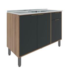 Imagem de Balcão 120cm 3 Portas Thalita Moveis Sul Nogal Manchester/Preto