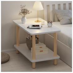 Imagem de Mesa de canto de cama estreita, armazenamento dividido, estrutura estável, mesa de cabeceira lateral, pernas de mesa de madeira maciça, economia de espaço, mesa de cabeceira, adequada para sala de estar, sofá, varanda, escritório (cor: branco,