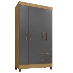 Imagem de Guarda Roupa Basic 4 Portas Com 2 Gavetas Cor Carvalho Eco E Grafite Eco - Incorplac