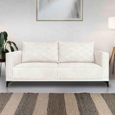 Imagem de Sofá Living 2 Lugares com Pés de Ferro Almofadas Soltas 180cm Neso Bouclê Off White G63 - Gran belo
