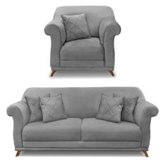 Imagem de Kit Poltrona E Sofá Living 2 Lugares 1,60M Vênus Veludo Cinza Grafite