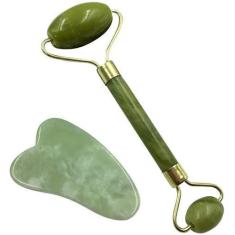Imagem de Rolo Massageador Facial Pedra Natural e Gua Sha guasha Jade - CONNECTC