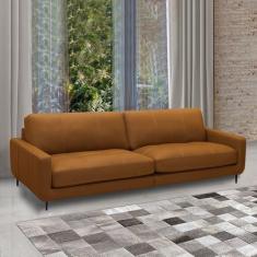 Imagem de Sofá Decorativo Isaac 3 Lugares Sala de estar 240cm Pés em Aço Couro Caramelo G88 - Gran Belo