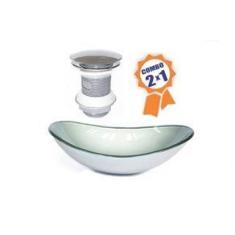 Imagem de Cuba De Vidro Oval 55Cm  Prata + Valvula Click