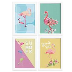 Imagem de Quadros Flamingos Moldura  4un 33x43cm