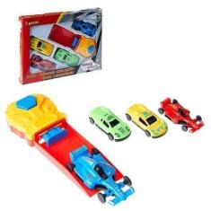 Imagem de Kit 4 Mini Carrinhos Pista Brinquedo Com Lançador Power - Bs Toys