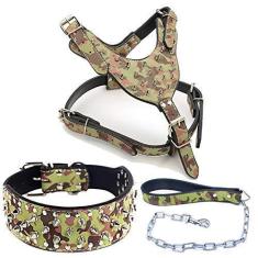 Imagem de Etopar Conjunto de 3 peças de arnês cravejado para cães, coleira para cães, corrente para caminhada, conjunto de coleira ajustável para cães Pitbull, Labrador de médio e grande porte