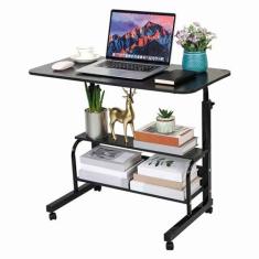Imagem de Mesa pequena para laptop espaço pequeno mesa portátil sala de estar sofá quarto cabeceira com armazenamento casa escritório mesa altura ajustável mesa removível casa escritório móveis tamanho 32 * 16 polegadas preto