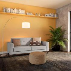 Imagem de Sofá 3 Lugares Calmness Pés E Base Em Madeira Linho Cotton Cru 180 Cm