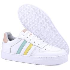 Imagem de Tênis Casual Mr. Gutt De Couro listras Branco, Branco, Amarelo, 38